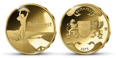 Budapest emlékérem tömör színaranyból, díszdobozban