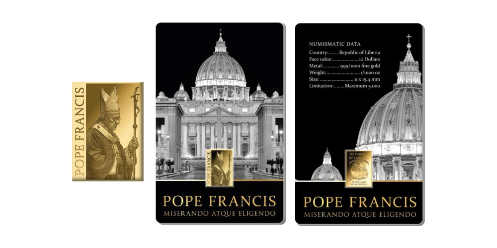 Magyar Éremkibocsátó Kft. -  Ferenc pápa színarany érme tartókártyában 
