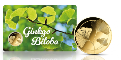 Ginkgo biloba színarany érme kártyában 