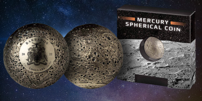 Gömb alakú Merkúr érme 31,1 g színezüstből 
