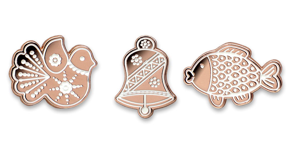 Magyar Éremkibocsátó Kft. - Ünnepi szett 3 rózsaarany bevonatú karácsonyi brossal 