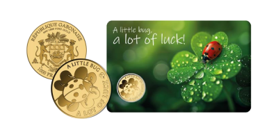 Szerencsehozó katicabogár színarany érme tartókártyában 