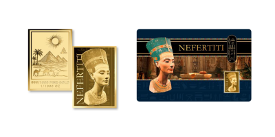Ókori egyiptom uralkodók  - Nefertiti színarany érem tartókártyában
