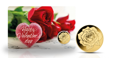 Színarany rózsa érme kártyában 