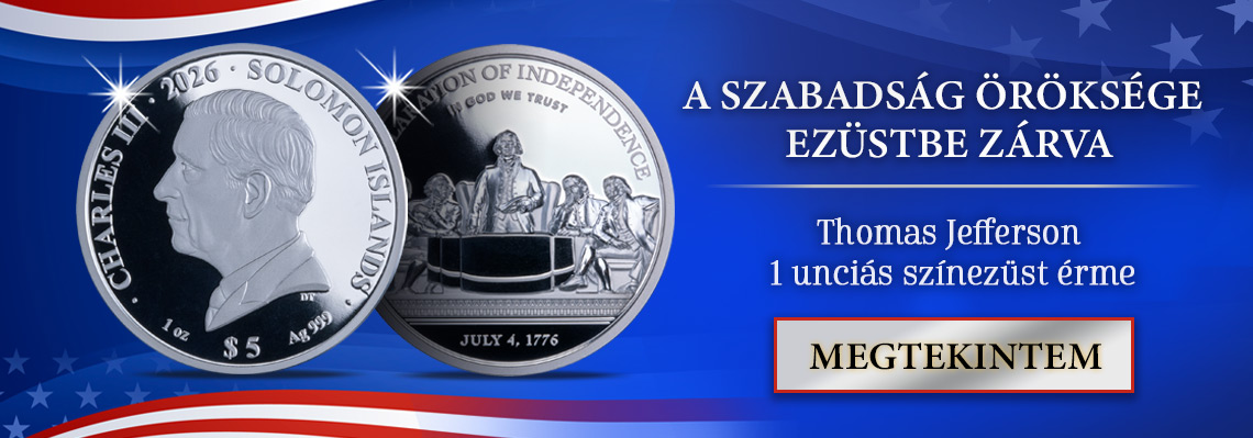 Thomas Jefferson 1 unciás színezüst érme