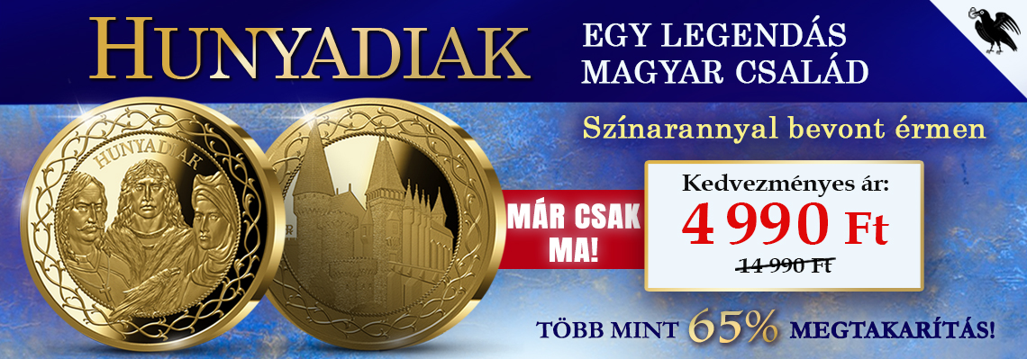 A legendás Mátyás király szüleivel színarannyal bevont emlékérmen