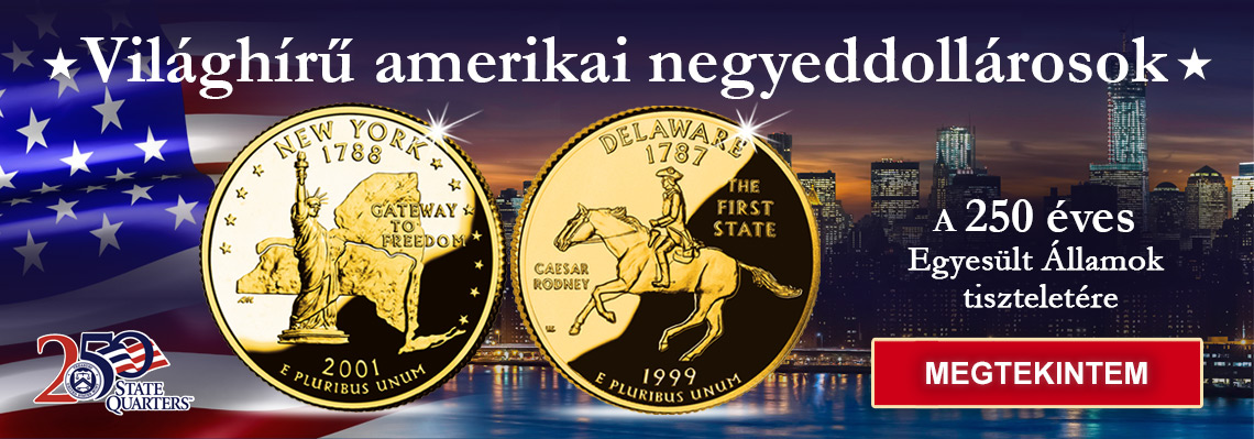 Színarannyal bevont New York és Delaware érmék