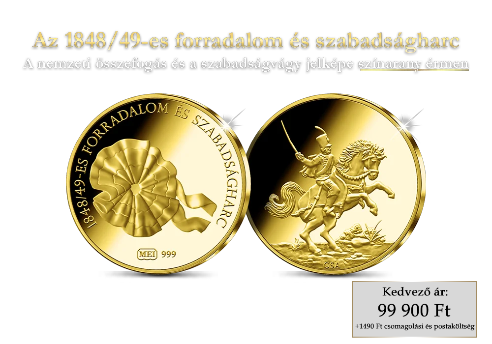 1848/49-es forradalom és szabadságharc 24 karátos arany érmen