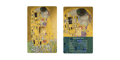 A csók, Gustav Klimt festménye  színarany érmén