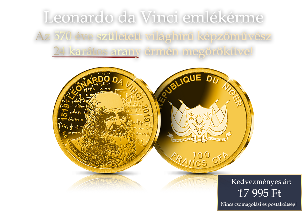 Az 570 éve született világhírű képzőművész 24 karátos arany érmén megörökítve!