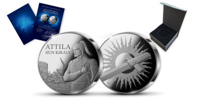 Attila hun király színezüst érem