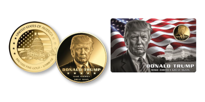 Donald Trump színarany érem tartókártyában