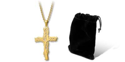 Életfa nyaklánc kereszt alakú, aranyozott medállal