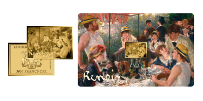 Evezősök reggelije, Renoir festménye színarany érmén 