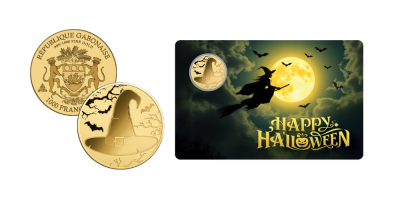 Halloween boszorkány színarany érme tartókártyában