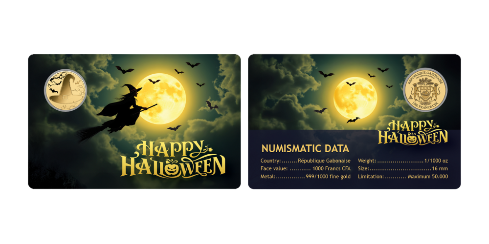 Magyar Éremkibocsátó Kft.-  Halloween boszorkány színarany érme kártyában