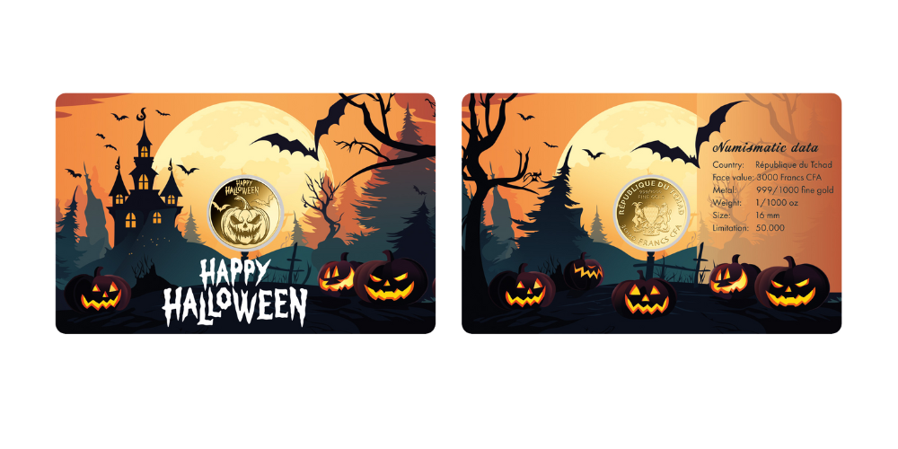 Magyar Éremkibocsátó Kft.- Halloween töklámpás színarany érme kártyában 