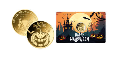 Halloween töklámpás színarany érme tartókártyában