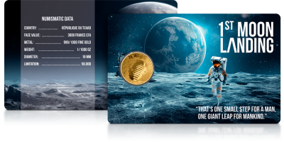 Holdraszállás - Első ember a holdon Színarany érme érmetartó kártyában 