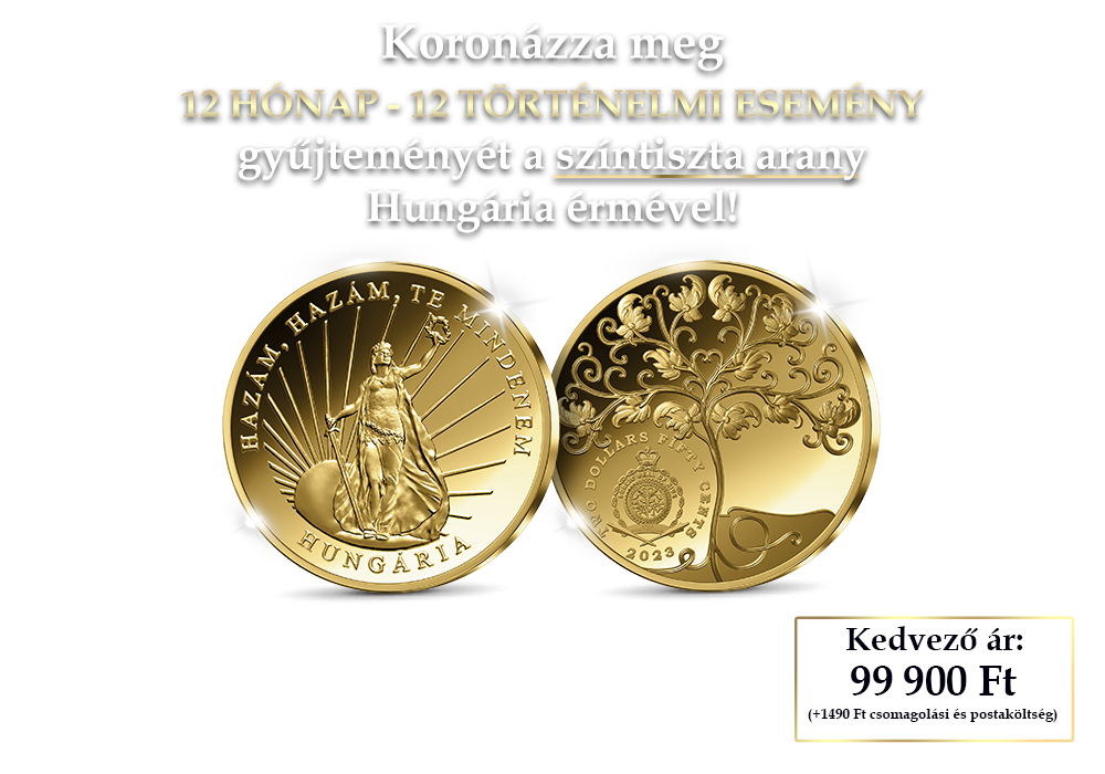 24 karátos arany érme Hungária Istennő tiszteletére