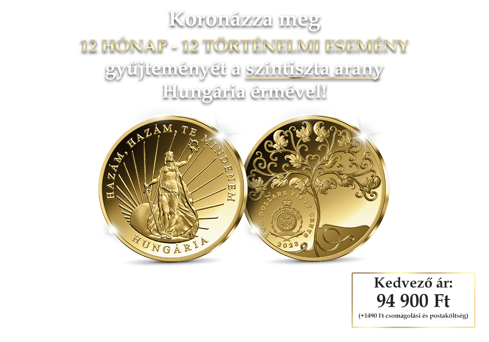 24 karátos arany érme Hungária Istennő tiszteletére