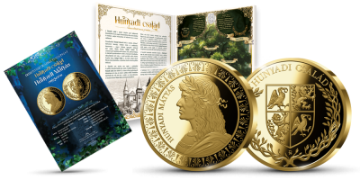 Hunyadi család - Mátyás király emlékérem színarany bevonattal