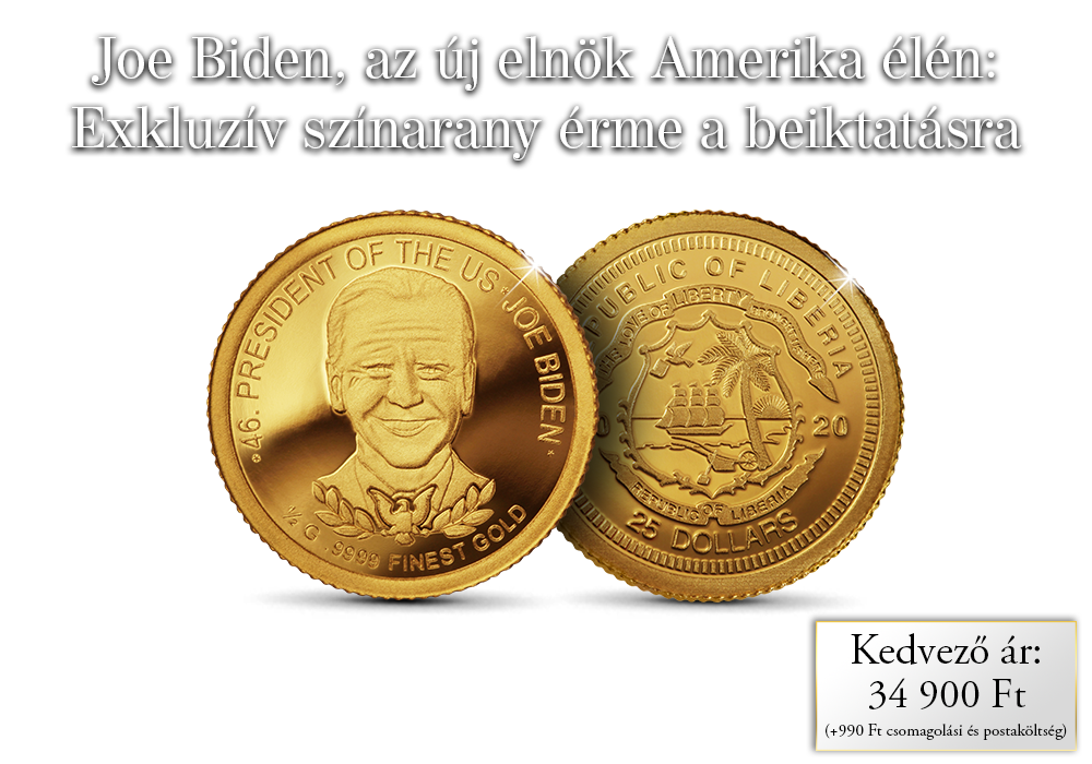 Joe Biden, az Amerikai Egyesült Államok elnöke színarany érmén 