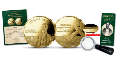 Jókai Mór színarannyal bevont emlékérem sorszámozással, premium csomagban