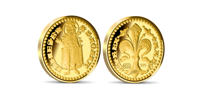 Károly Róbert arany forintja színarany replikán