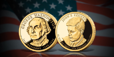 Amerika legendás vezetői színarannyal bevont érméken