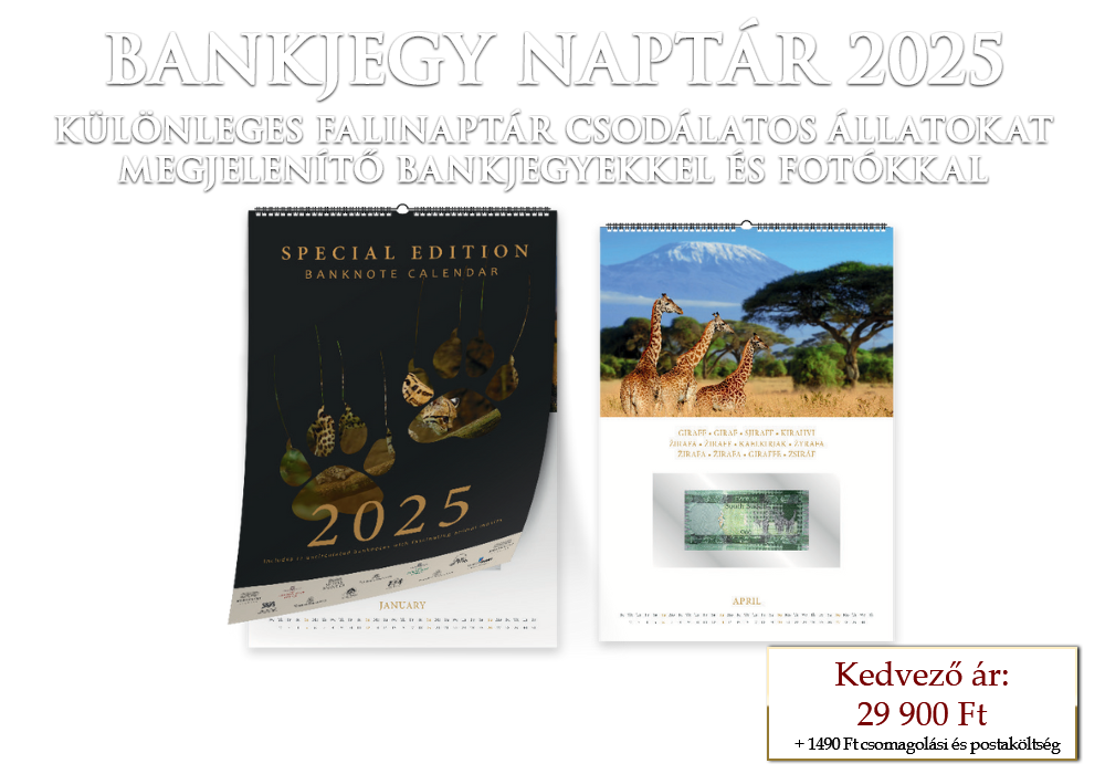 Bankjegy naptár 2025 „Lenyűgöző állatok”