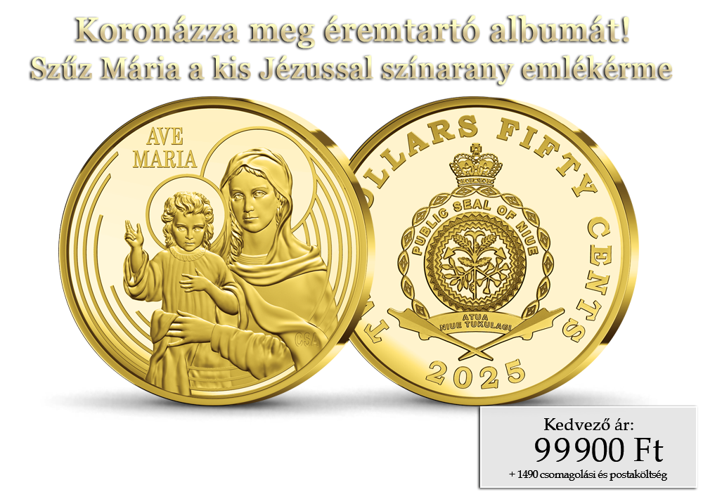 Színarany Szűz Mária a kis Jézussal érme