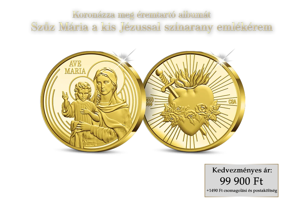 Színarany Szűz Mária a kis Jézussal emlékérem