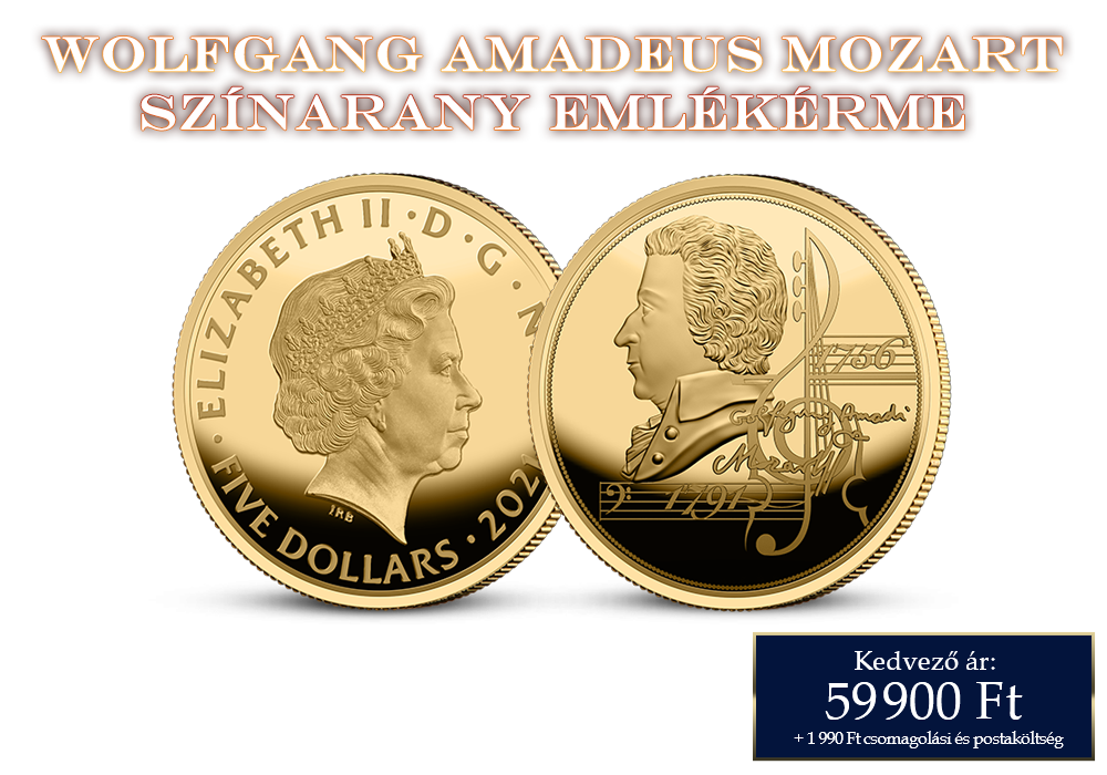 Wolfgang Amadeus Mozart színarany emlékérme 