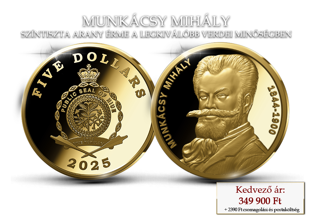 Munk&aacute;csy Mih&aacute;ly sz&iacute;ntiszta aranyb&oacute;l k&eacute;sz&uuml;lt eml&eacute;k&eacute;rme