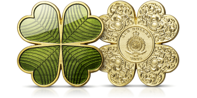 Négylevelű lóhere alakú színarany bevonatú érme