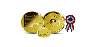 Nemzeti dal színarannyal bevont jubileumi érem sorszámozással, premium csomagban