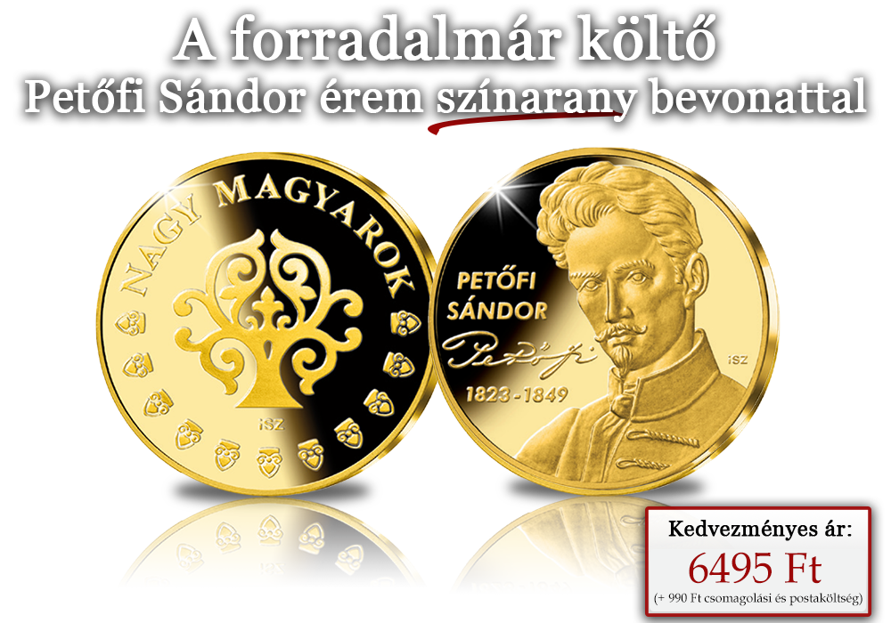 Petőfi Sándor érem színarannyal bevonva