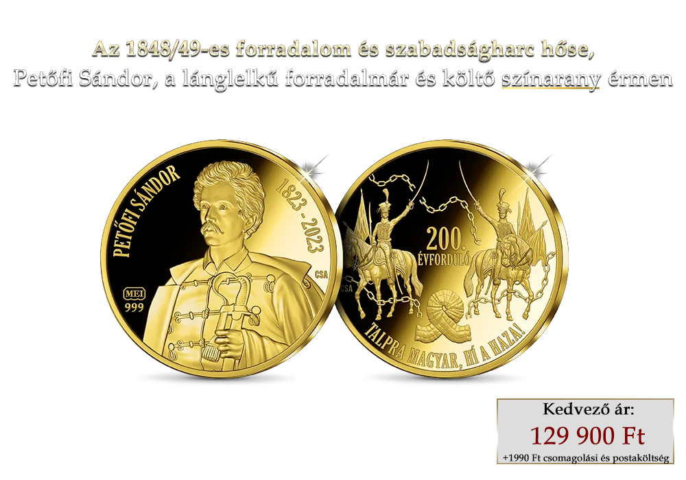Petőfi Sándor 24 karátos arany érmen