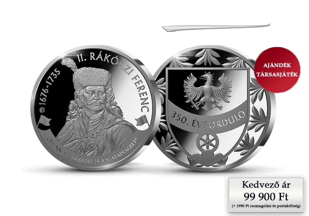 II. R&aacute;k&oacute;czi Ferenc, a szabads&aacute;gharc vez&eacute;re 1 unci&aacute;s sz&iacute;nez&uuml;st &eacute;rem d&iacute;szdobozban
