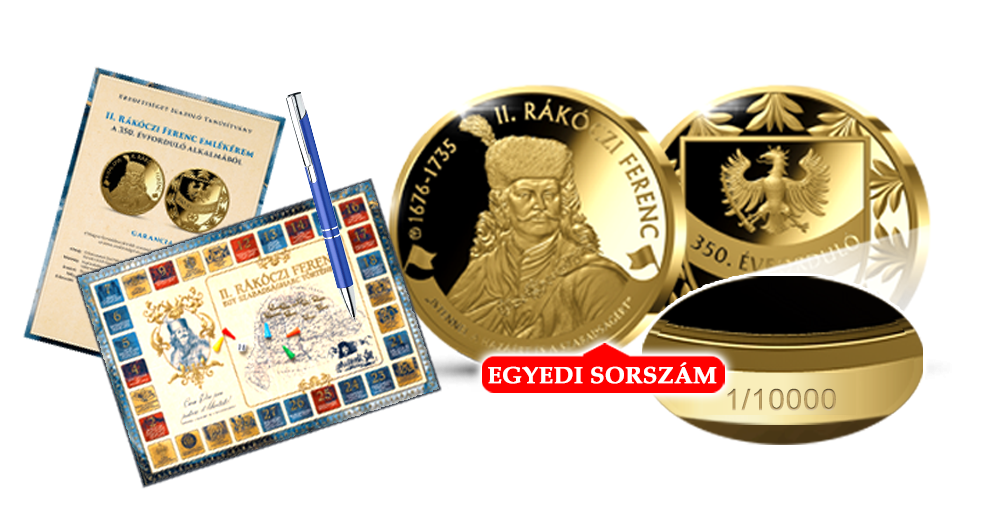 Magyar Éremkibocsátó Kft. - II. Rákóczi Ferenc színarannyal bevont sorszámozott emlékérem