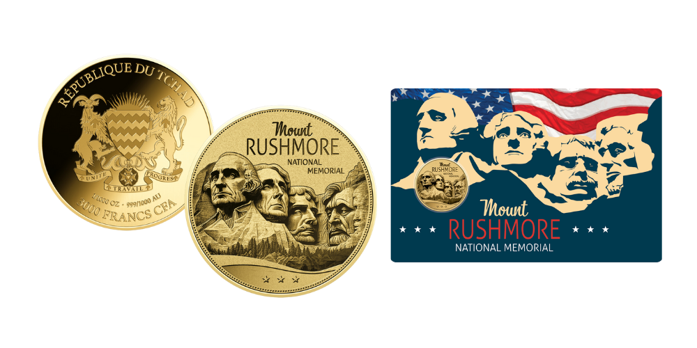 Magyar Éremkibocsátó Kft. -  A Rushmore-hegy színarany érme tartókártyában 