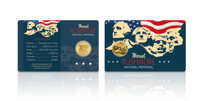 A Rushmore-hegy színarany érme érmetartó kártyában 