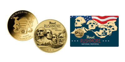 A Rushmore-hegy színarany érme érmetartó kártyában 