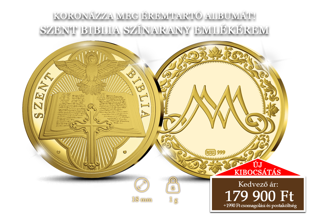 Szent Biblia sz&iacute;ntiszta aranyb&oacute;l k&eacute;sz&uuml;lt eml&eacute;k&eacute;rme