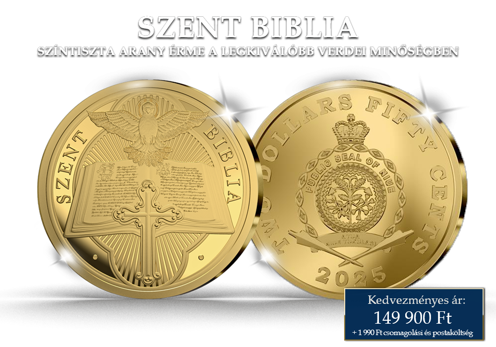 Szent Biblia sz&iacute;ntiszta aranyb&oacute;l k&eacute;sz&uuml;lt eml&eacute;k&eacute;rme