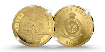 Szent Biblia színtiszta aranyból készült emlékérme díszdobozban