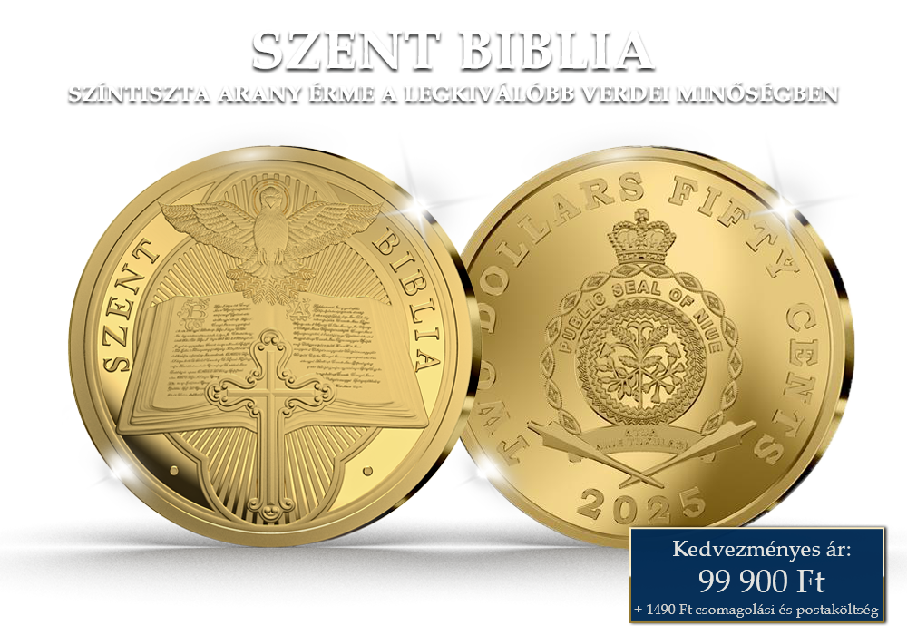 Szent Biblia színtiszta aranyból készült emlékérme