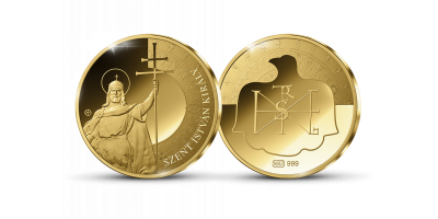 Szent István király színtiszta aranyból készült emlékérmen díszdobozban