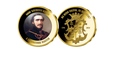 Színarannyal bevont Gróf Széchenyi István érem sorszámozással 